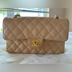 🔥SOLD🔥CHANEL Small Classic Double Flap Beige Clair Caviar Gold Hardware